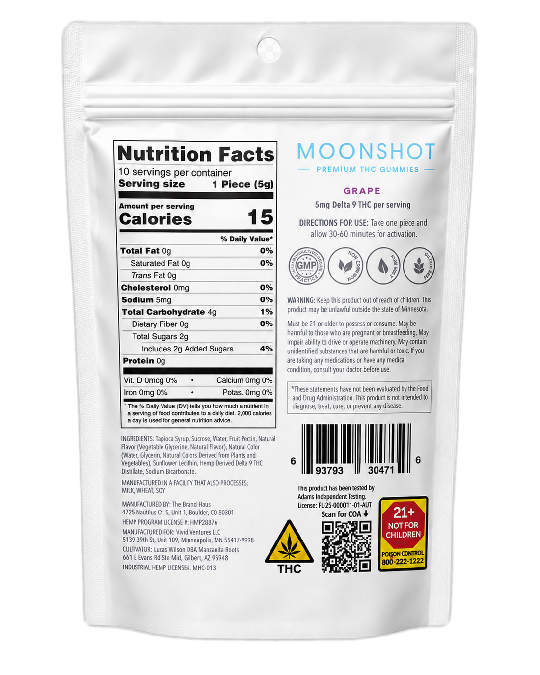 Moonshot Grape pouch back — nutrition facts and ingredients