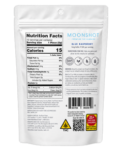 Moonshot Blue Raspberry pouch back — nutrition facts and ingredients