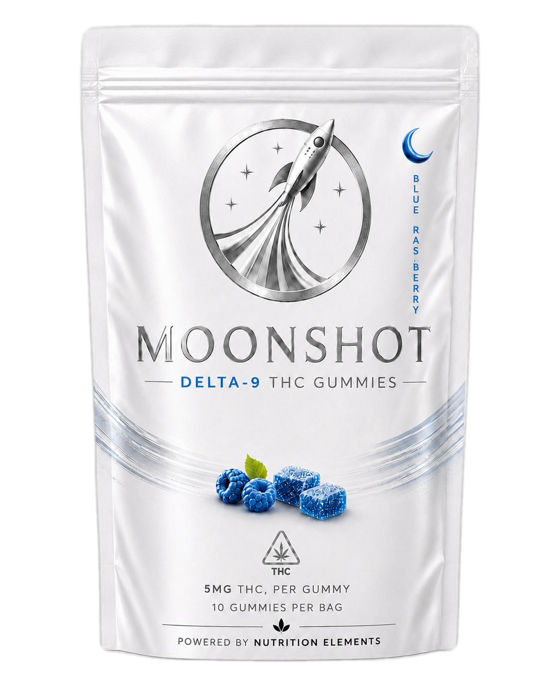 Moonshot Blue Raspberry Delta-9 gummies pouch — front