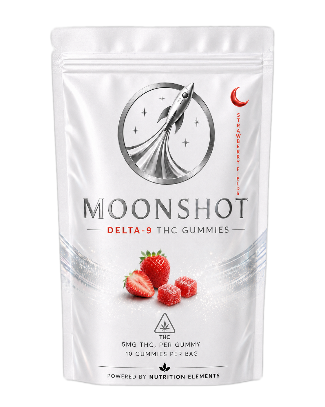 Moonshot Strawberry Fields Delta-9 gummies pouch — front
