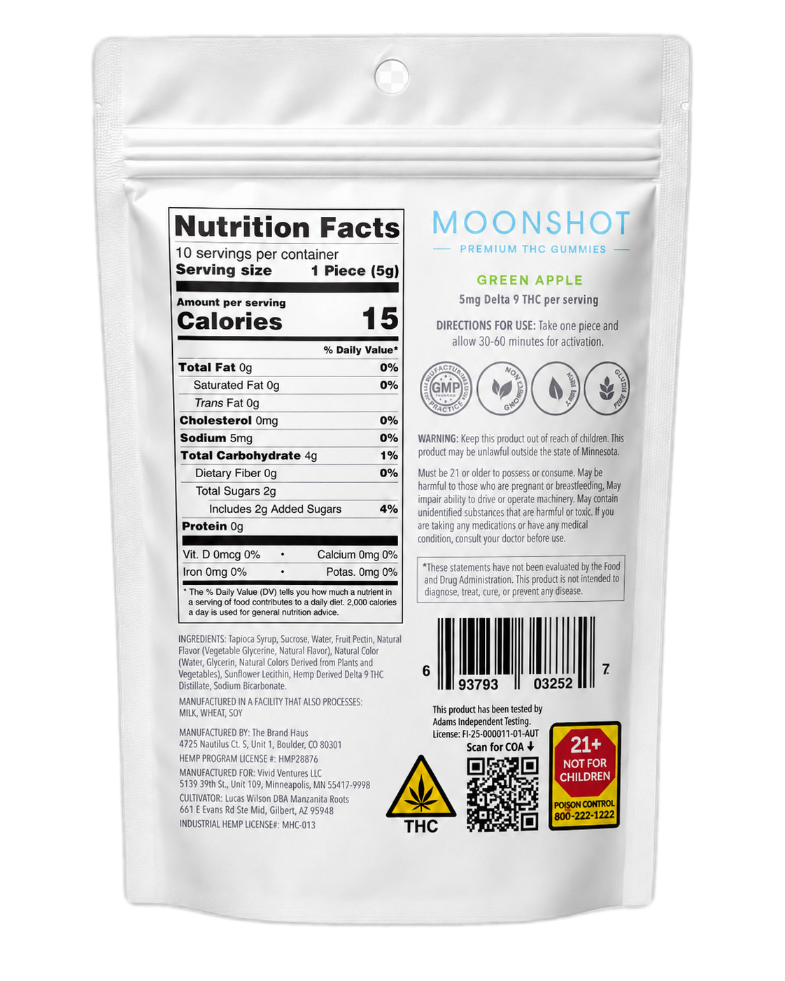 Moonshot The Big Apple pouch back — nutrition facts and ingredients
