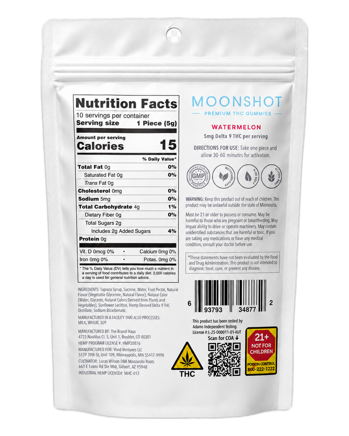 Moonshot Watermelon pouch back — nutrition facts and ingredients