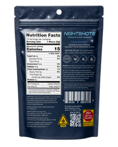 Nightshots Snoozeberry pouch back — nutrition facts and ingredients