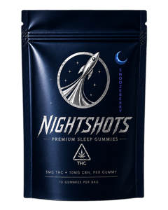 Moonshot Nightshots Snoozeberry sleep gummies pouch — front